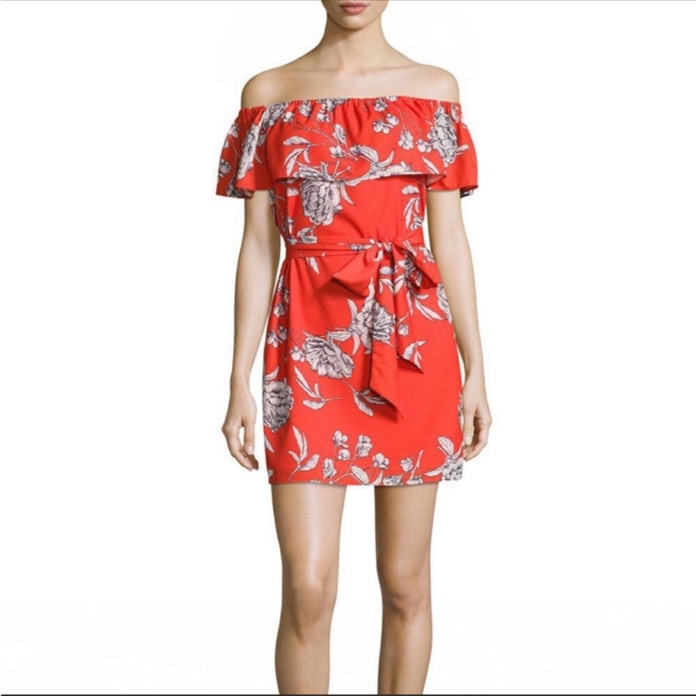 Yumi Kim Red Floral Off Shoulder Dress EUC size medium